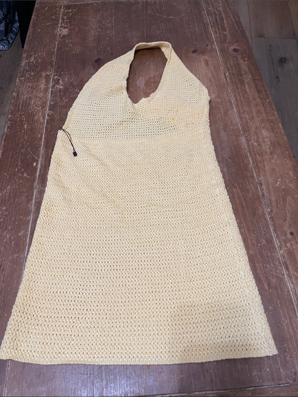 Yellow Crochet Halter Mini Dress with Floral Accents - Picture 2 of 4